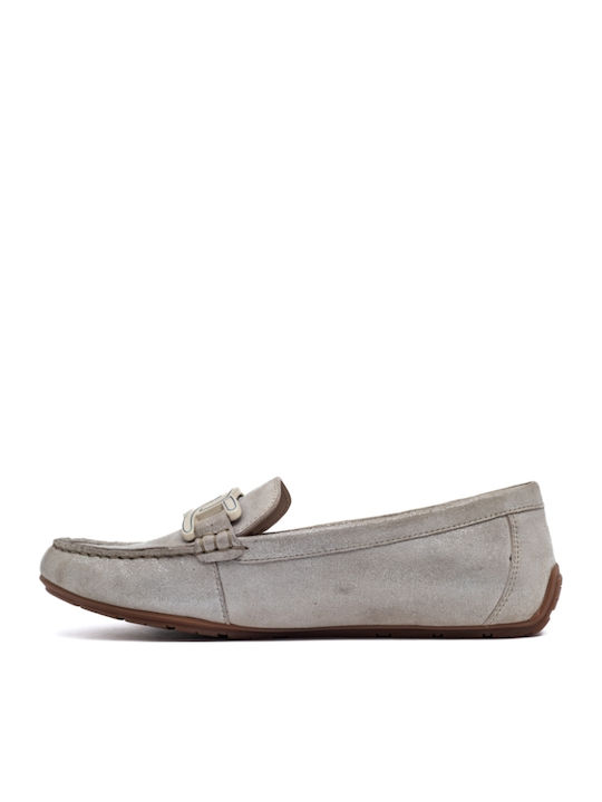 Leather Women's Moccasins in Beige Color