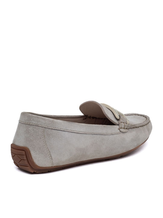Leather Women's Moccasins in Beige Color