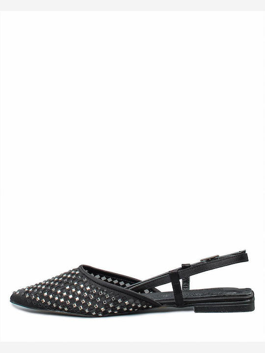 Σατέν Γυναικείες Μπαλαρίνες Slingback με Λουράκι σε Μαύρο Χρώμα