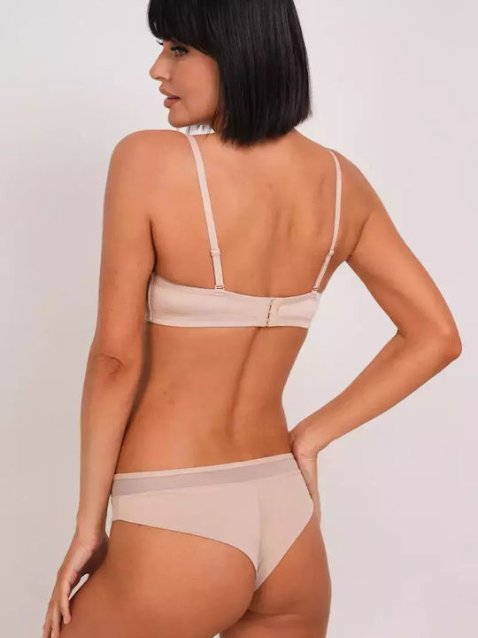 Balconette Push Up Balconette Strapless Bra Underwire Beige