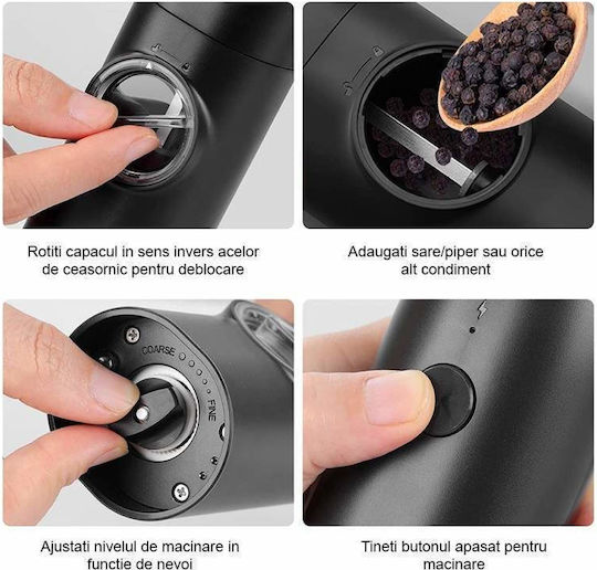 Elektrisch Gewürzmühlen Inox in Schwarz Farbe 5.5cm 2Stück