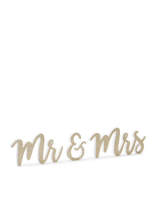 Wooden Sign Mr&mrs White Gold Glitter