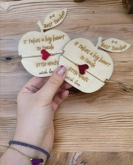Heart Bracelet for the Teacher Wooden Apple-4 Pieces