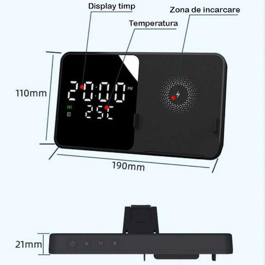 Tabletop Digital Clock Plastic with Alarm Clock and Wireless Charging Black