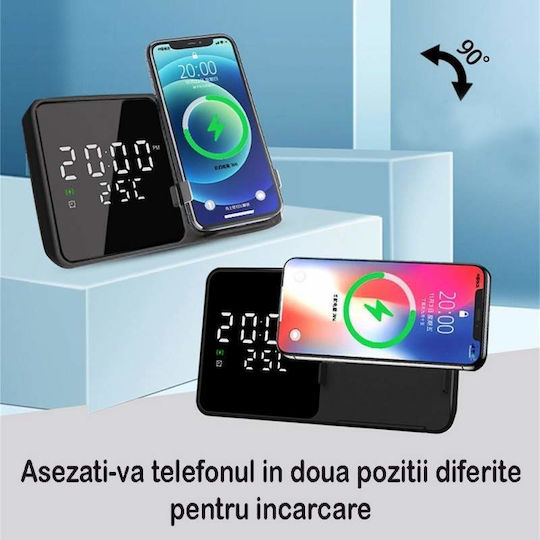 Tabletop Digital Clock Plastic with Alarm Clock and Wireless Charging Black