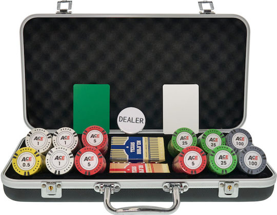 Σετ 300 Τεμ Αριθμημένες Μάρκες Poker Ace 14gr Βαλίτσα Πολυτελείας Abs Black