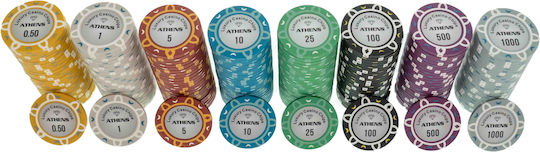 Set of 500 Numbered Poker Chips Athens 14g Aluminum Case