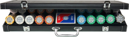 Set of 500 Numbered Poker Chips Athens 14g Luxury Leatherette Case