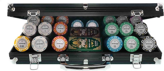 Σετ 500 Τεμ Αριθμημένες Μάρκες Poker Athens 14gr Βαλίτσα Αλουμινίου Black