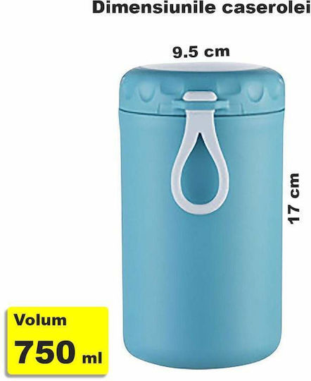 Caserolă Termică Siks Lingură de Supă Furculiță Inclusă Interior din Oțel Inoxidabil 750 Ml Mini Termos Mâncare Caldă Prânz Școală Albastru
