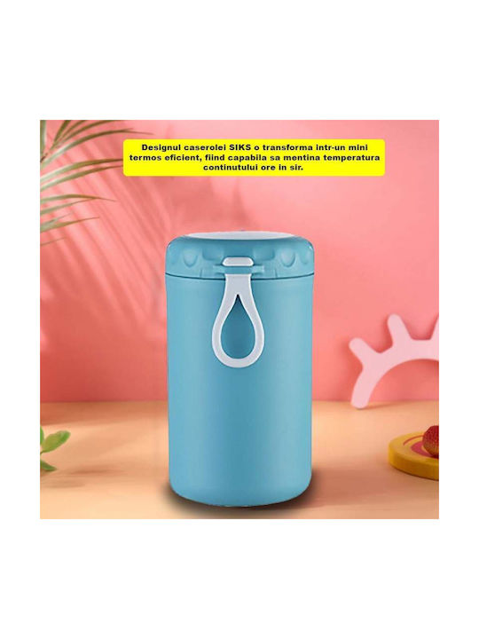 Caserolă Termică Siks Lingură de Supă Furculiță Inclusă Interior din Oțel Inoxidabil 750 Ml Mini Termos Mâncare Caldă Prânz Școală Albastru