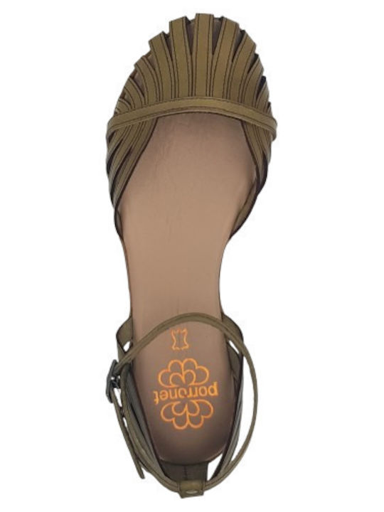 Leather Women's Flat Sandals Anatomic with Strap in Green Color