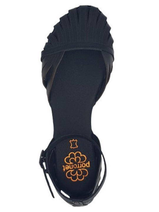 Leather Women's Flat Sandals Anatomic with Strap in Black Color