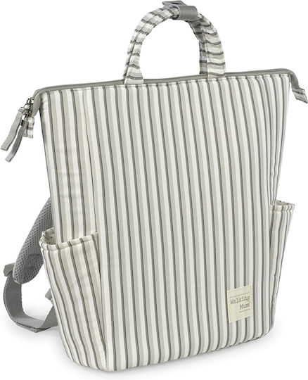 Walking Mum Walking Mum Backpack Diaper Bag Botton Stripes Gray 36x26x12cm