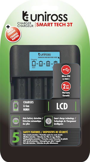 Uniross Ucx007 Smart Tech Fast Charger Nimh Lithium Batteries