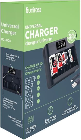 Uniross UCU008 Fast 2hr USB Charger AA AAA C D 9V Battery Charger