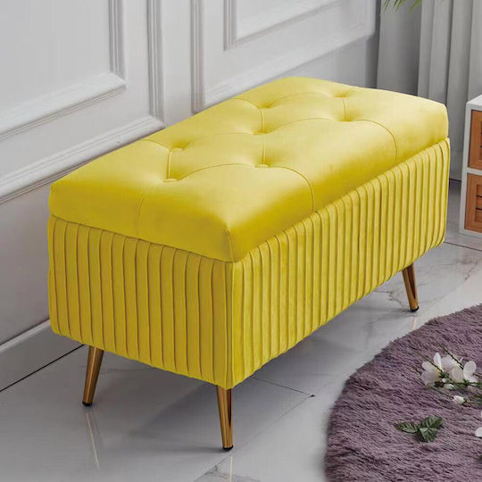 Stool For Living Room With Storage Space Upholstered with Velvet Yellow 80x40x45cm