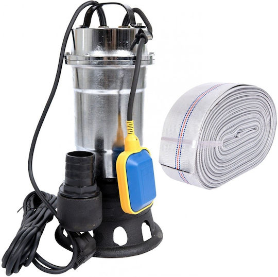 Pompa pentru apă murdară cu plutitor, fără tocător, DDT, oțel inoxidabil SWP2550F, 2550 W, 25 m³/h + furtun de incendiu 20 metri, 2 inch