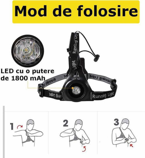 Lanternă de alergare Siks LED ham elastic 1800 mAh LED 180 lumeni 2 moduri de iluminare reîncărcabil USB inclus negru