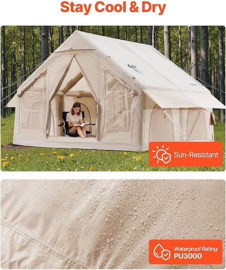 Vevor Inflatable Camping Tent Beige 4 Seasons For 6 People 300x300x230cm