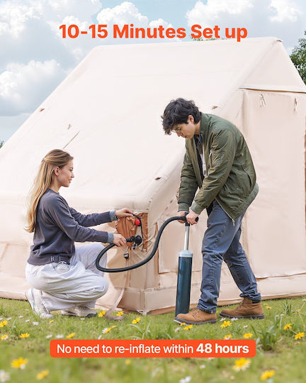 Vevor Σκηνή Camping Φουσκωτή Μπεζ για 8 Άτομα 400x300x200εκ.