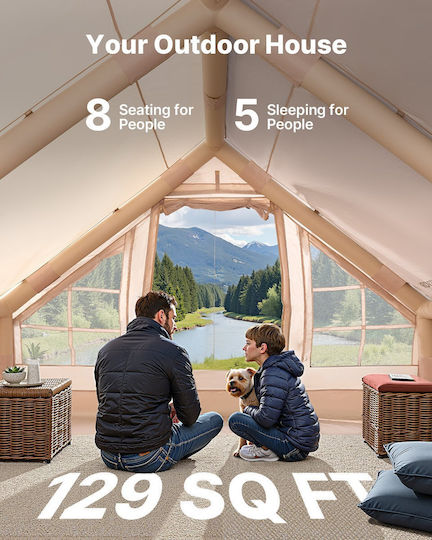 Vevor Σκηνή Camping Φουσκωτή Μπεζ για 8 Άτομα 400x300x200εκ.