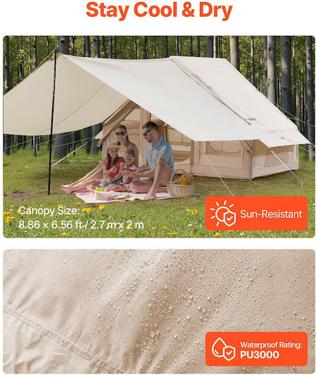 Vevor Glamping Camping Tent Inflatable Beige 4 Seasons For 5 People 300x200x200cm