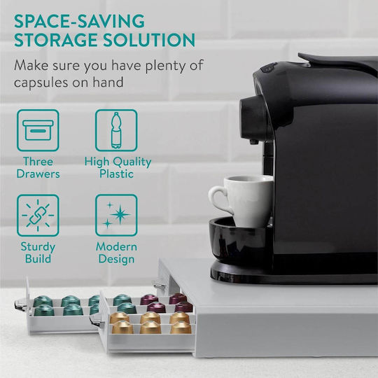 Cutie de depozitare pentru capsule Navaris cu 3 sertare Suport pentru capsule Nespresso Suport pentru aparat de cafea Gri