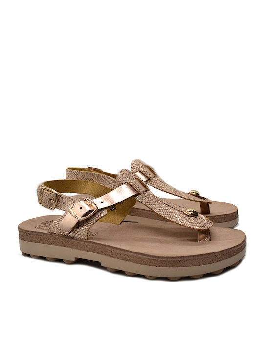 Fantasy Leather Women's Flat Sandals Anatomic Rosegold Lizard
