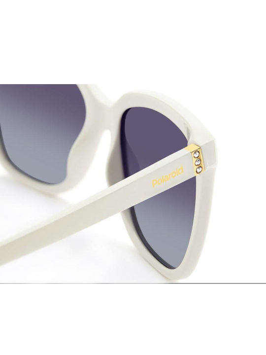 Polaroid Women’s Sunglasses with White Horn-Rimmed Frame and Grey Gradient Polarized Lens PLD4155/S/X VK6/WJ
