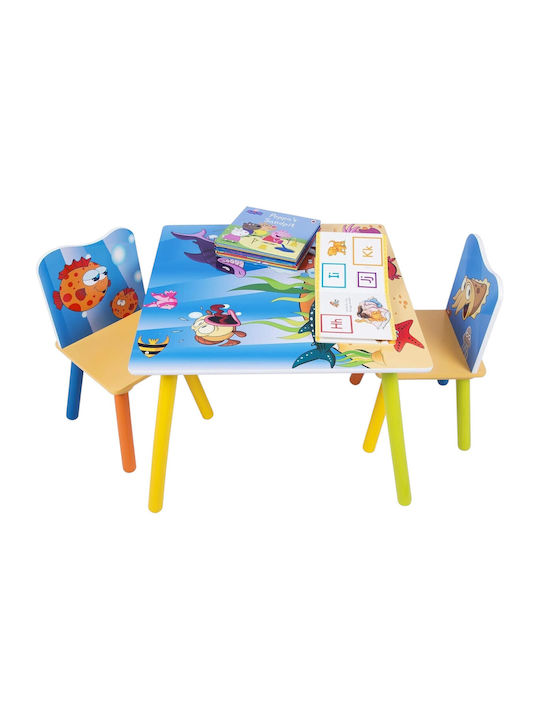 Set Masă cu Scaune pentru Copii pentru Desen din Lemn Multicolor