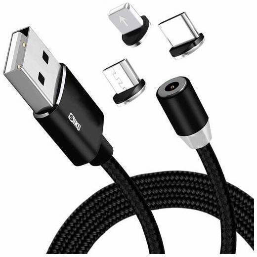 Siks 3in1 Magnetic Charging Cable Lightning Micro-usb Type-c Black