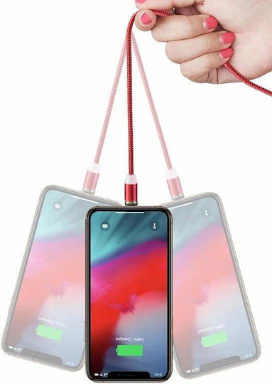Siks 3in1 Magnetic Charging Cable Lightning Micro-usb Type-c Red