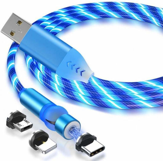 Siks Cablu de Încărcare Magnetic 3în1 Lightning Micro-usb Type-c Albastru