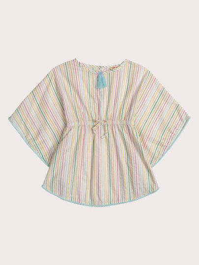Kid's Poncho Girls Colourful Stripes White