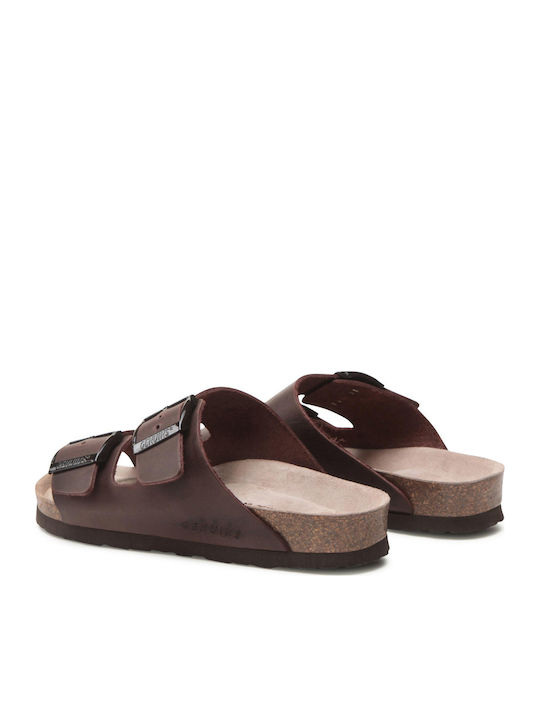 Leather Women's Flat Sandals in Brown Color