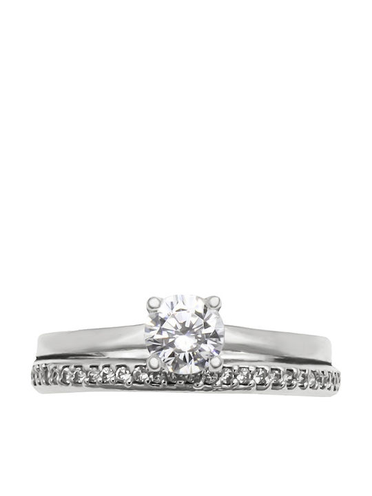 Savvas Design Einzelner Steinring aus Weißgold 14K