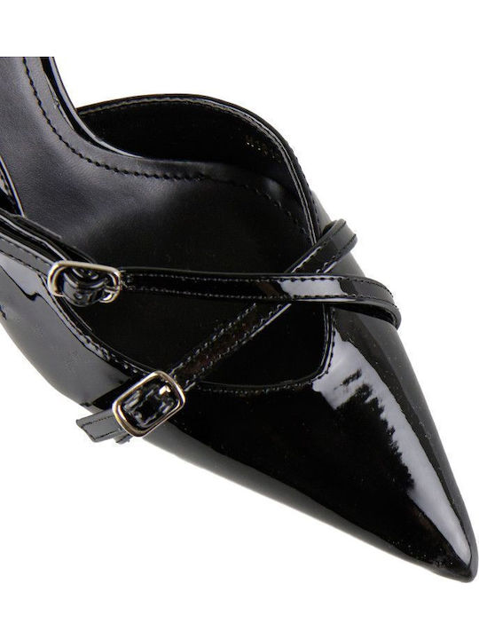 Patent Leather Black Heels with Strap