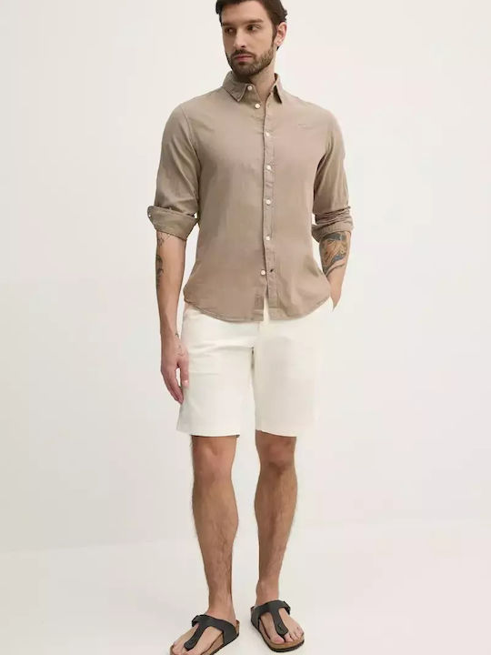 Drop 3a Arnau Long Sleeve Linen Shirt In Regular Fit Beige