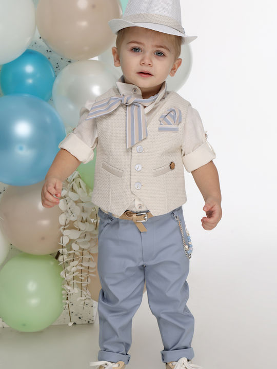 Baptism Suit for Boy Beige-Sky Blue A4751 Mi Chiamo Mc-25-a4751