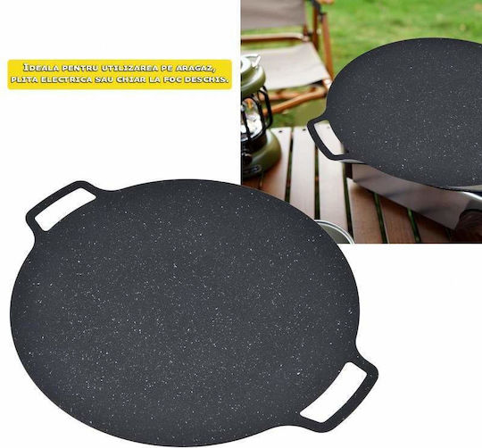 Plită rotundă japoneză Siks cu mânere pentru grătar, antiaderentă, cu straturi multiple, diametru 36 cm, neagră
