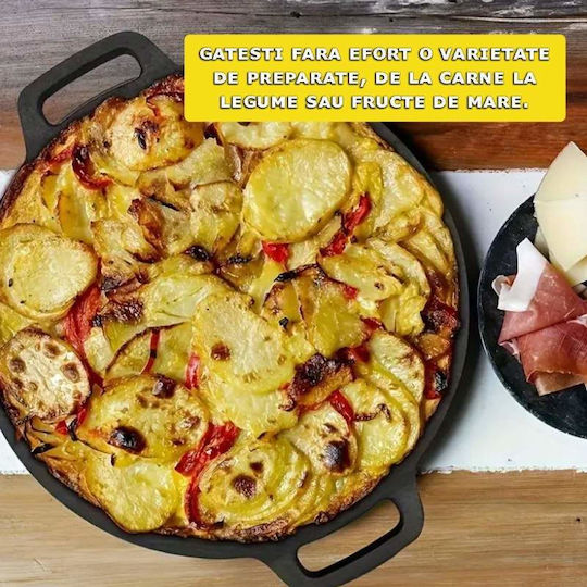 Plită rotundă japoneză Siks cu mânere pentru grătar, antiaderentă, cu straturi multiple, diametru 36 cm, neagră
