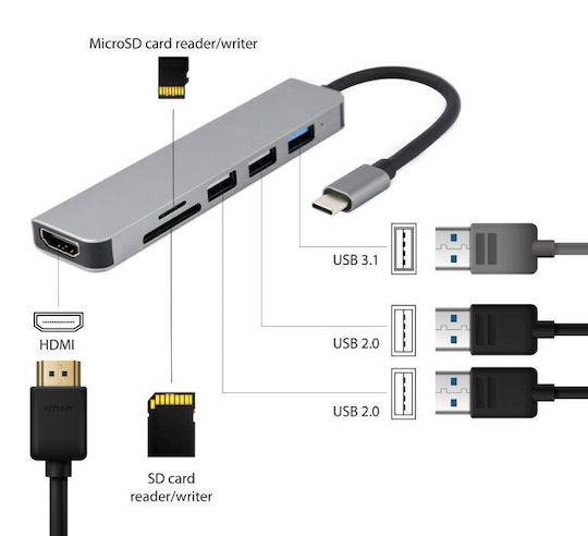 Cablexpert USB-C Docking Station με HDMI 4K Γκρι (A-CM-COMBO6-02)