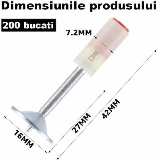 Set de cuie cu vârf de ciupercă Siks, pistol autopropulsat, 200 bucăți, 7,2 mm, alb argintiu