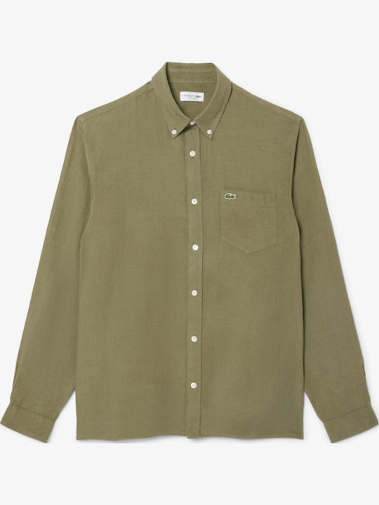 Long-sleeved Linen Shirt Khaki