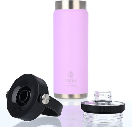 Estia Travel Chug Save the Aegean Recyclable Bottle Thermos Stainless Steel BPA Free 750ml Lavender Purple with Loop