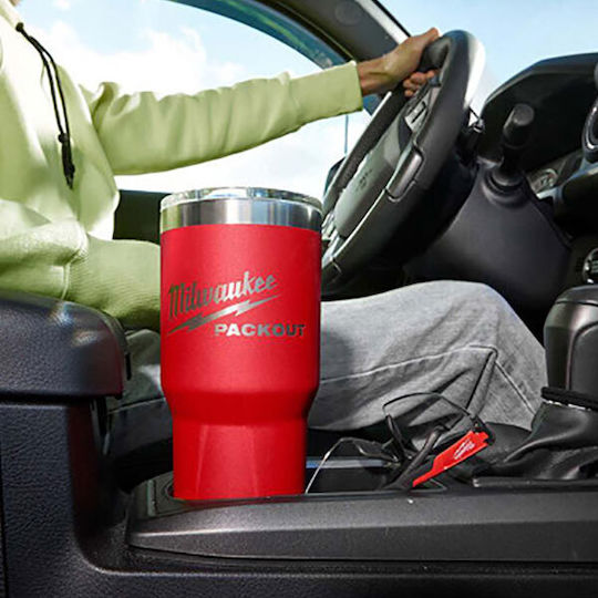 Milwaukee Packout Glass Thermos Stainless Steel 591ml Red with Mouthpiece