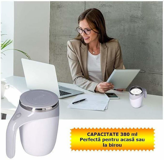 Factory Self Stirring Ποτήρι Θερμός Ανοξείδωτο 380ml Λευκό με Λαβή