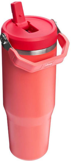 Stanley Iceflow Flip Straw Glass Thermos Stainless Steel BPA Free 890ml Orange with Straw and Handle