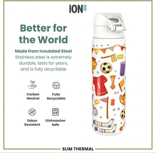 Ion8 Kids Water Bottle Thermos Football Stainless Steel 500ml (Various Designs/Colours)